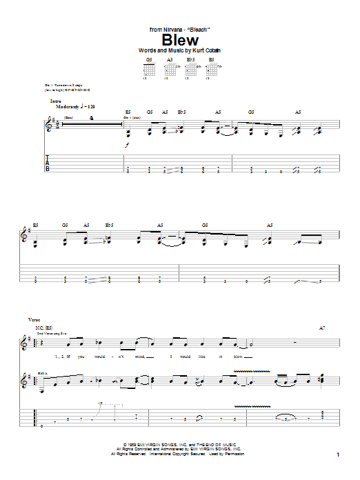 Nirvana Blew Sheet Music Notes & Chords for Guitar Tab - Download or Print PDF