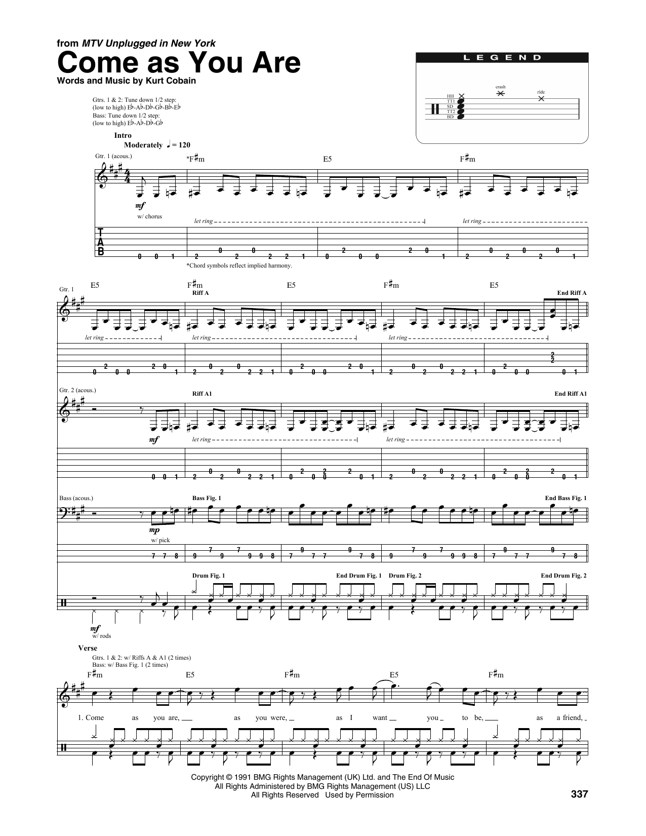 Nirvana Come As You Are (from MTV Unplugged in New York) Sheet Music Notes & Chords for Transcribed Score - Download or Print PDF