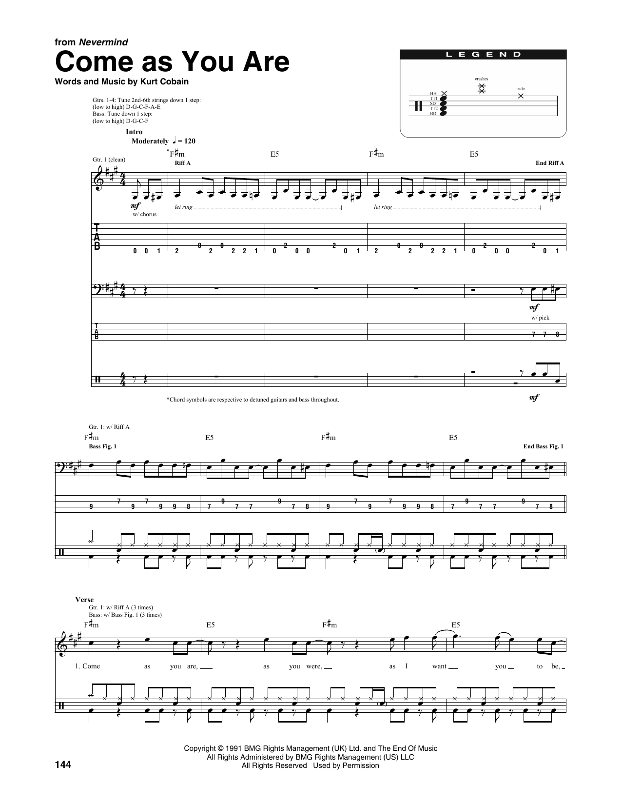Nirvana Come As You Are (from Nevermind) Sheet Music Notes & Chords for Transcribed Score - Download or Print PDF