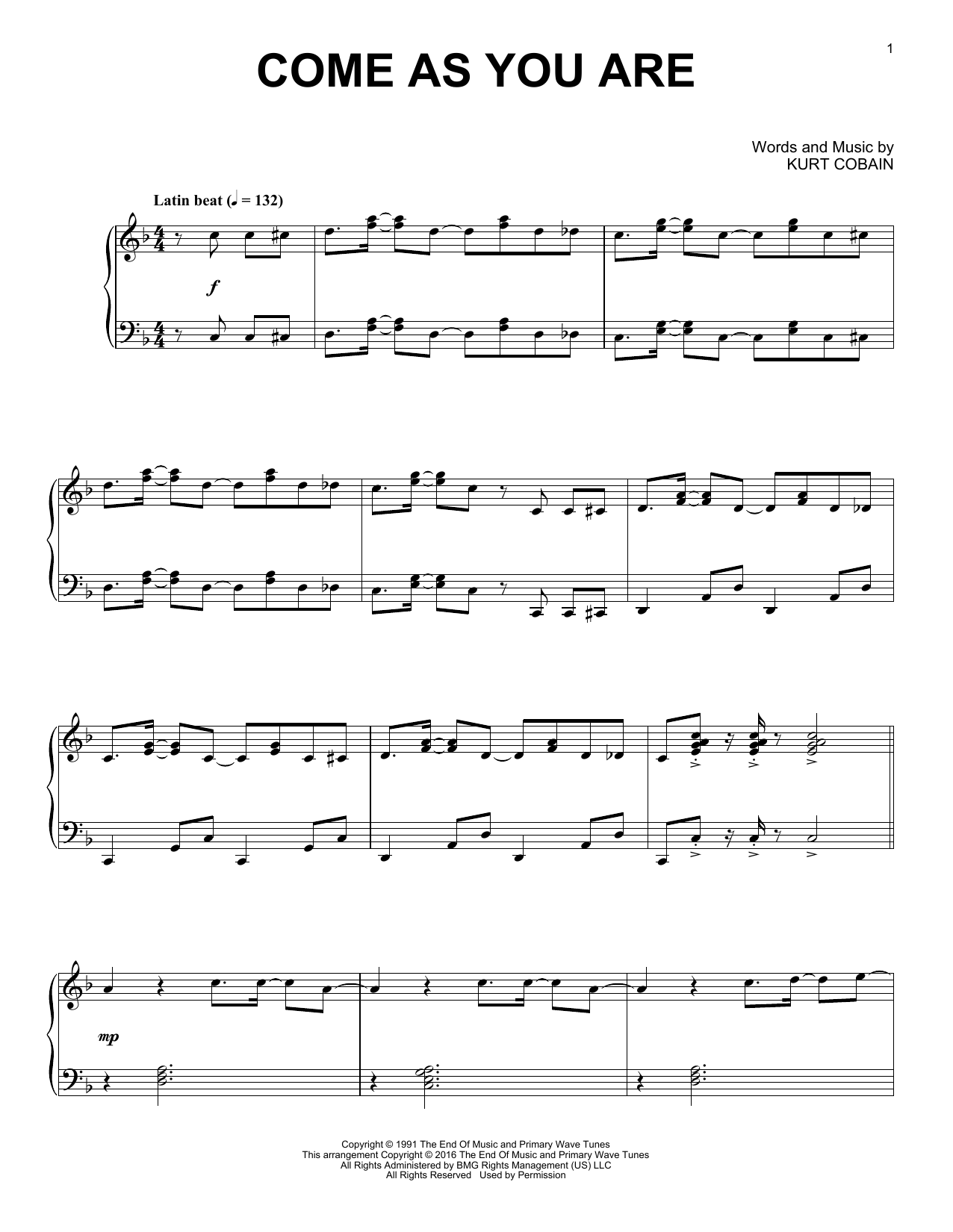 Nirvana Come As You Are [Jazz version] Sheet Music Notes & Chords for Piano - Download or Print PDF