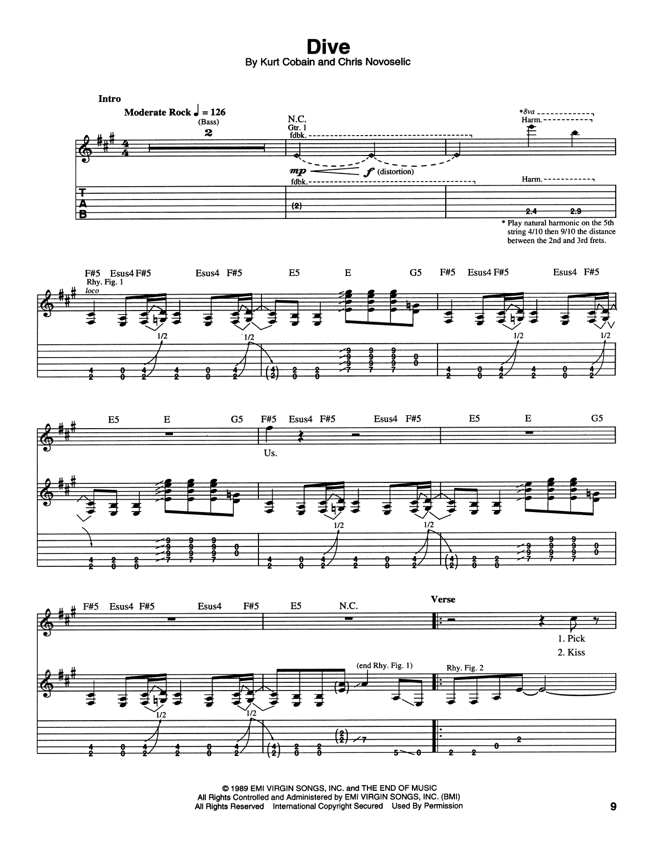 Nirvana Dive Sheet Music Notes & Chords for Piano, Vocal & Guitar Chords (Right-Hand Melody) - Download or Print PDF