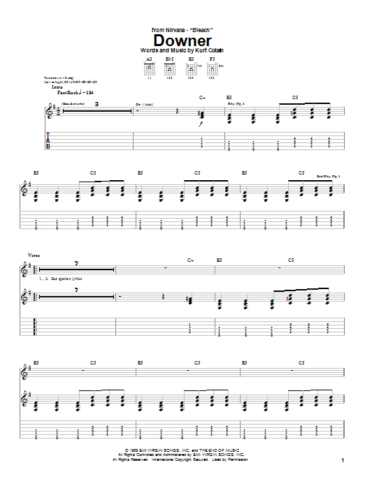 Nirvana Downer Sheet Music Notes & Chords for Piano, Vocal & Guitar Chords (Right-Hand Melody) - Download or Print PDF