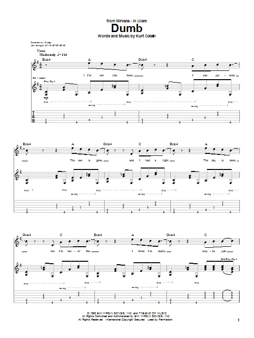 Nirvana Dumb Sheet Music Notes & Chords for Bass Guitar Tab - Download or Print PDF