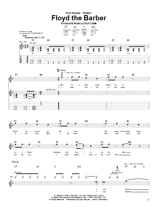 Nirvana Floyd The Barber Sheet Music Notes & Chords for Bass Guitar Tab - Download or Print PDF