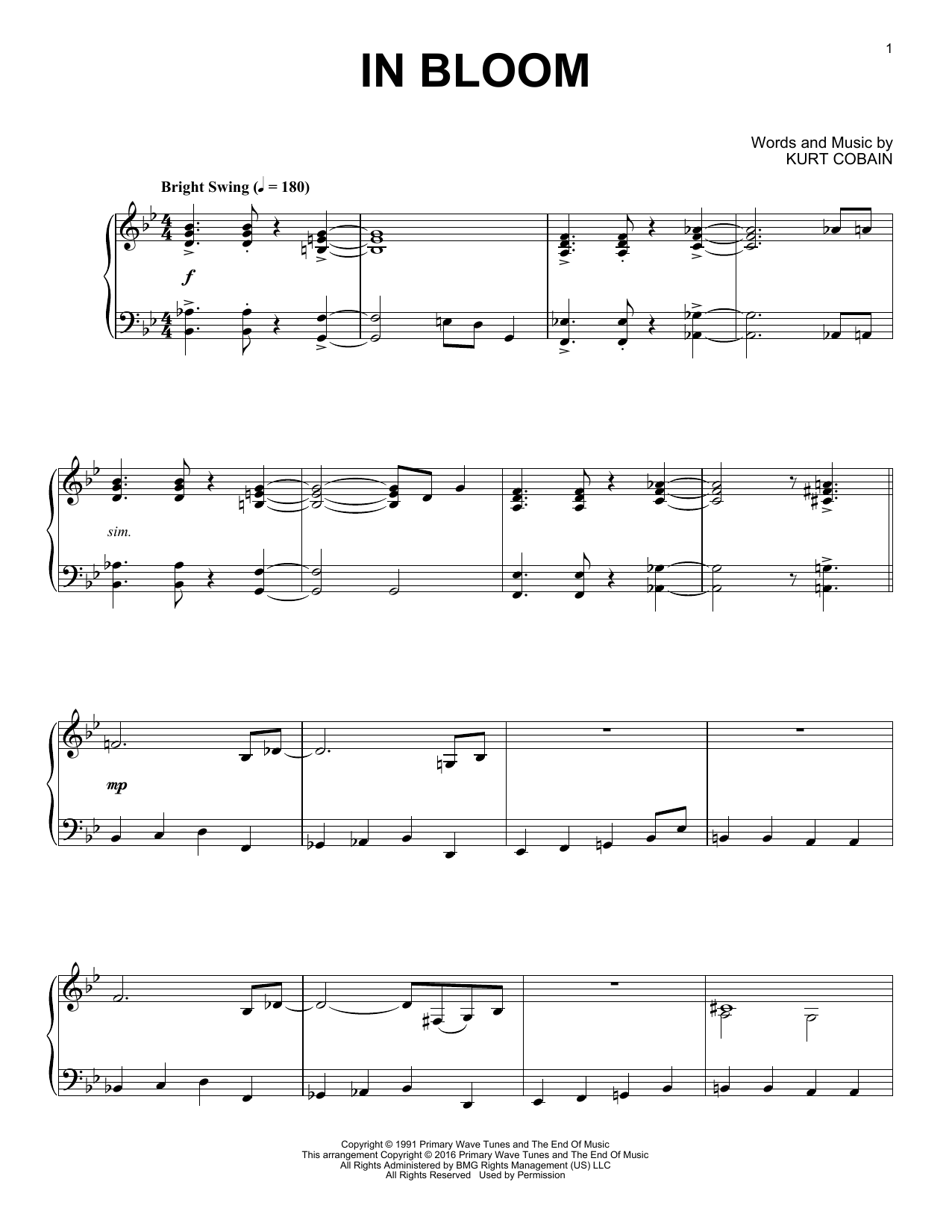 Nirvana In Bloom [Jazz version] Sheet Music Notes & Chords for Piano - Download or Print PDF