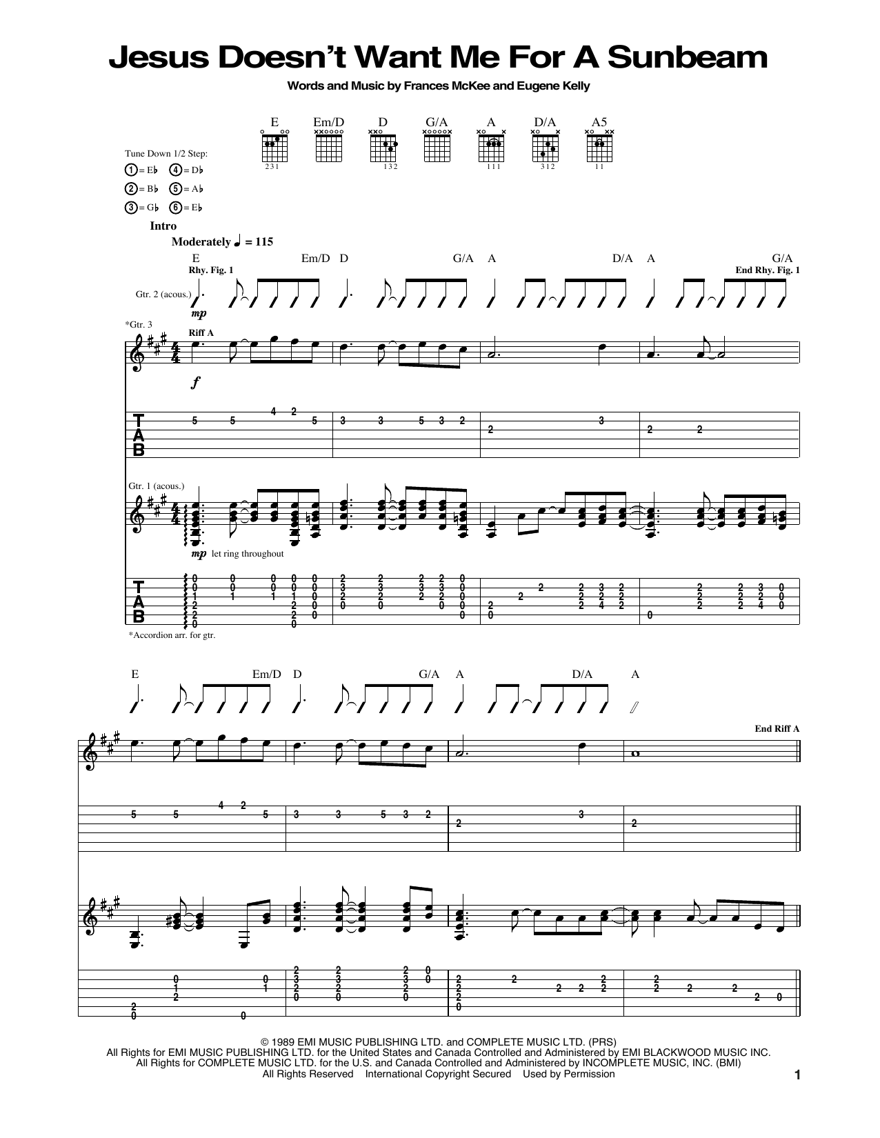 Nirvana Jesus Doesn't Want Me For A Sunbeam Sheet Music Notes & Chords for Lyrics & Chords - Download or Print PDF