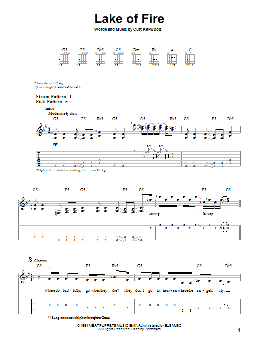 Nirvana Lake Of Fire Sheet Music Notes & Chords for Easy Guitar Tab - Download or Print PDF