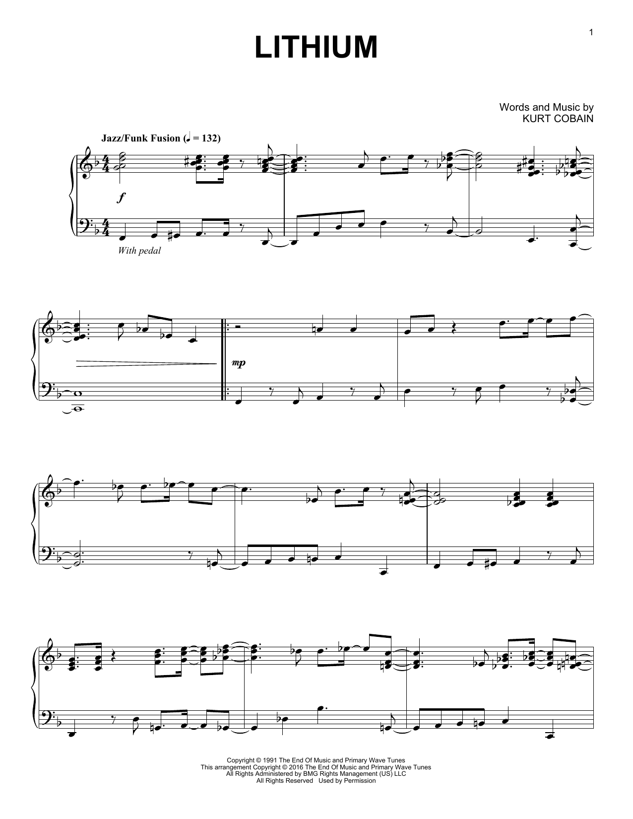 Nirvana Lithium [Jazz version] Sheet Music Notes & Chords for Piano - Download or Print PDF