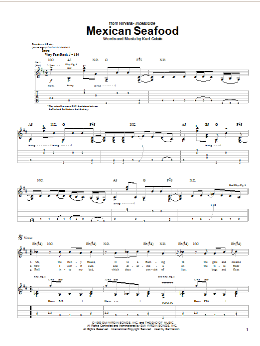 Nirvana Mexican Seafood Sheet Music Notes & Chords for Piano, Vocal & Guitar Chords (Right-Hand Melody) - Download or Print PDF