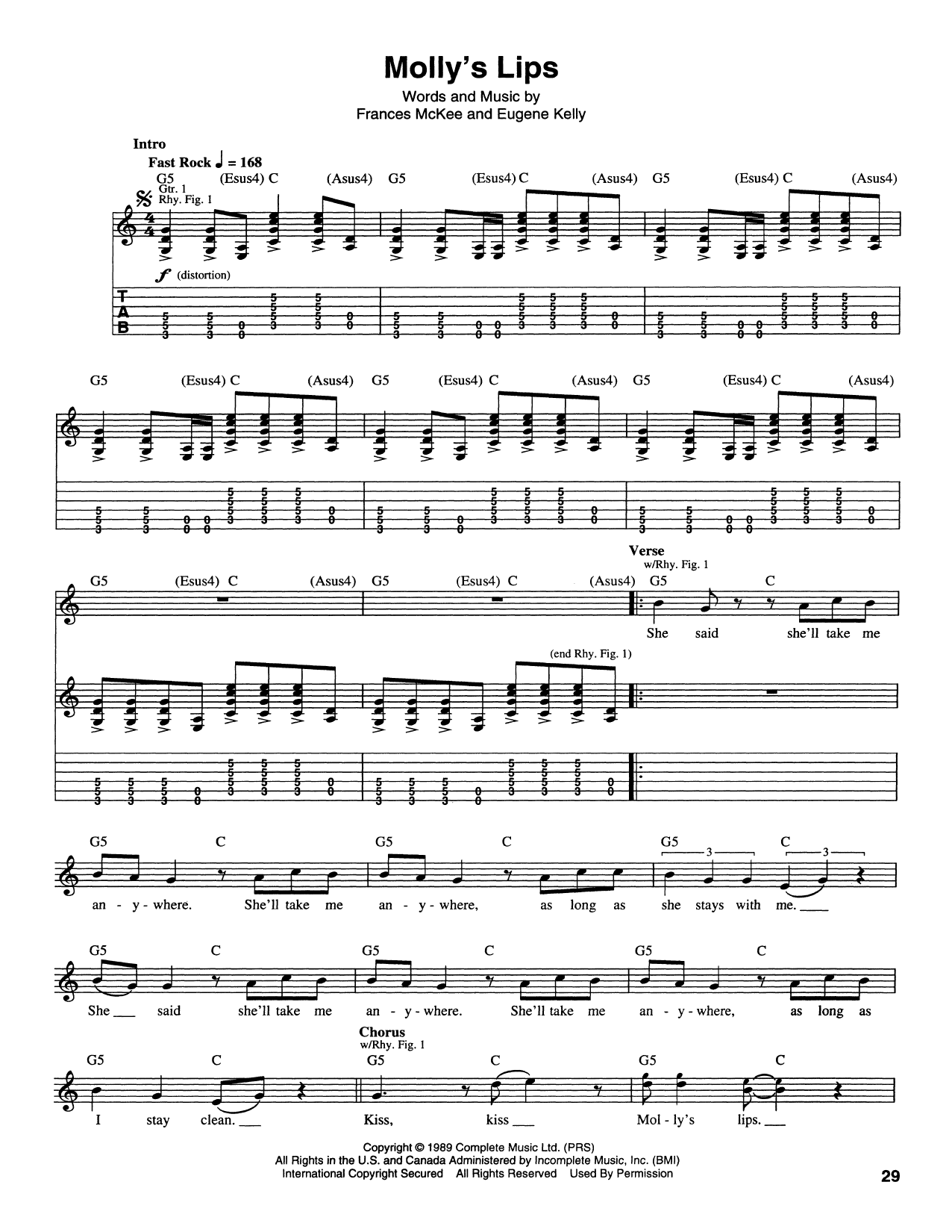 Nirvana Molly's Lips Sheet Music Notes & Chords for Piano, Vocal & Guitar Chords (Right-Hand Melody) - Download or Print PDF