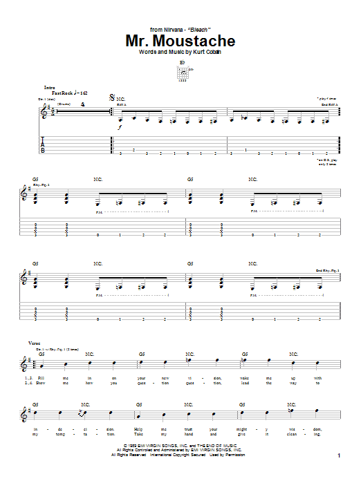 Nirvana Mr. Moustache Sheet Music Notes & Chords for Bass Guitar Tab - Download or Print PDF