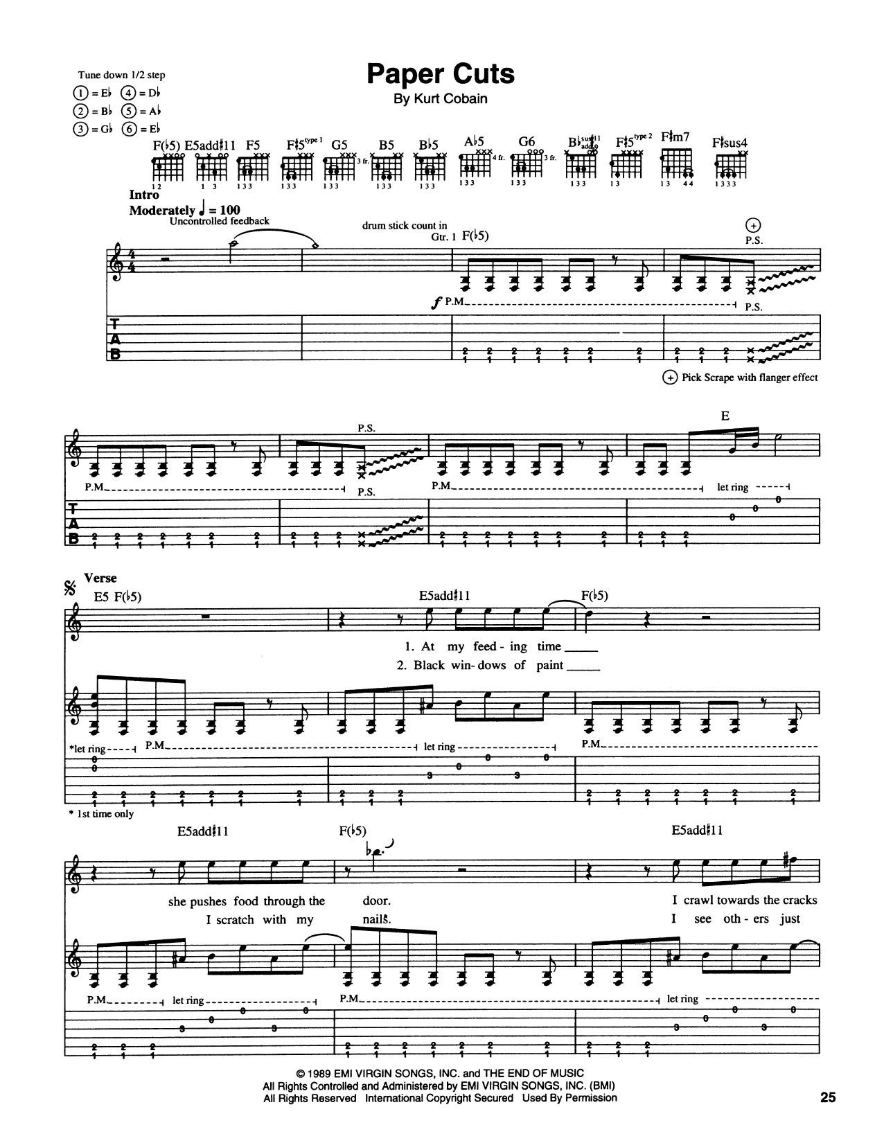 Nirvana Paper Cuts Sheet Music Notes & Chords for Piano, Vocal & Guitar Chords (Right-Hand Melody) - Download or Print PDF