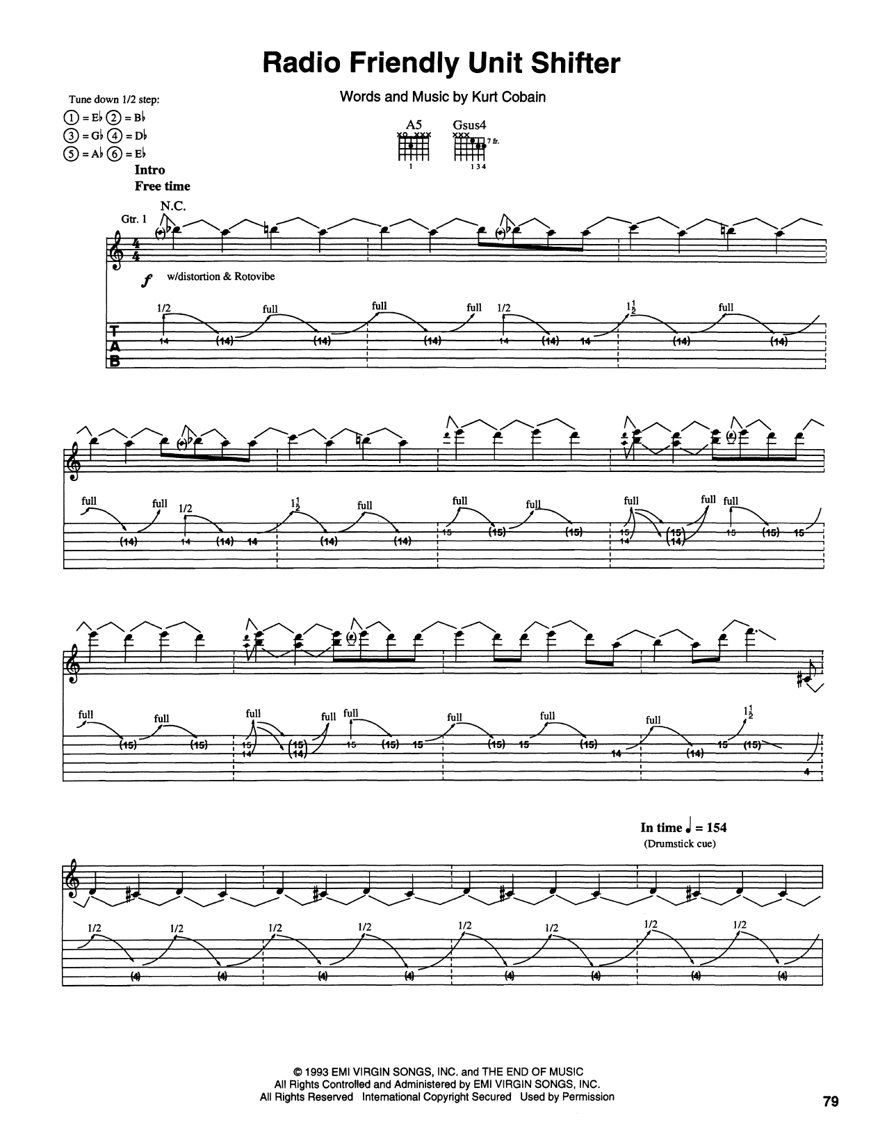 Nirvana Radio Friendly Unit Shifter Sheet Music Notes & Chords for Piano, Vocal & Guitar Chords (Right-Hand Melody) - Download or Print PDF