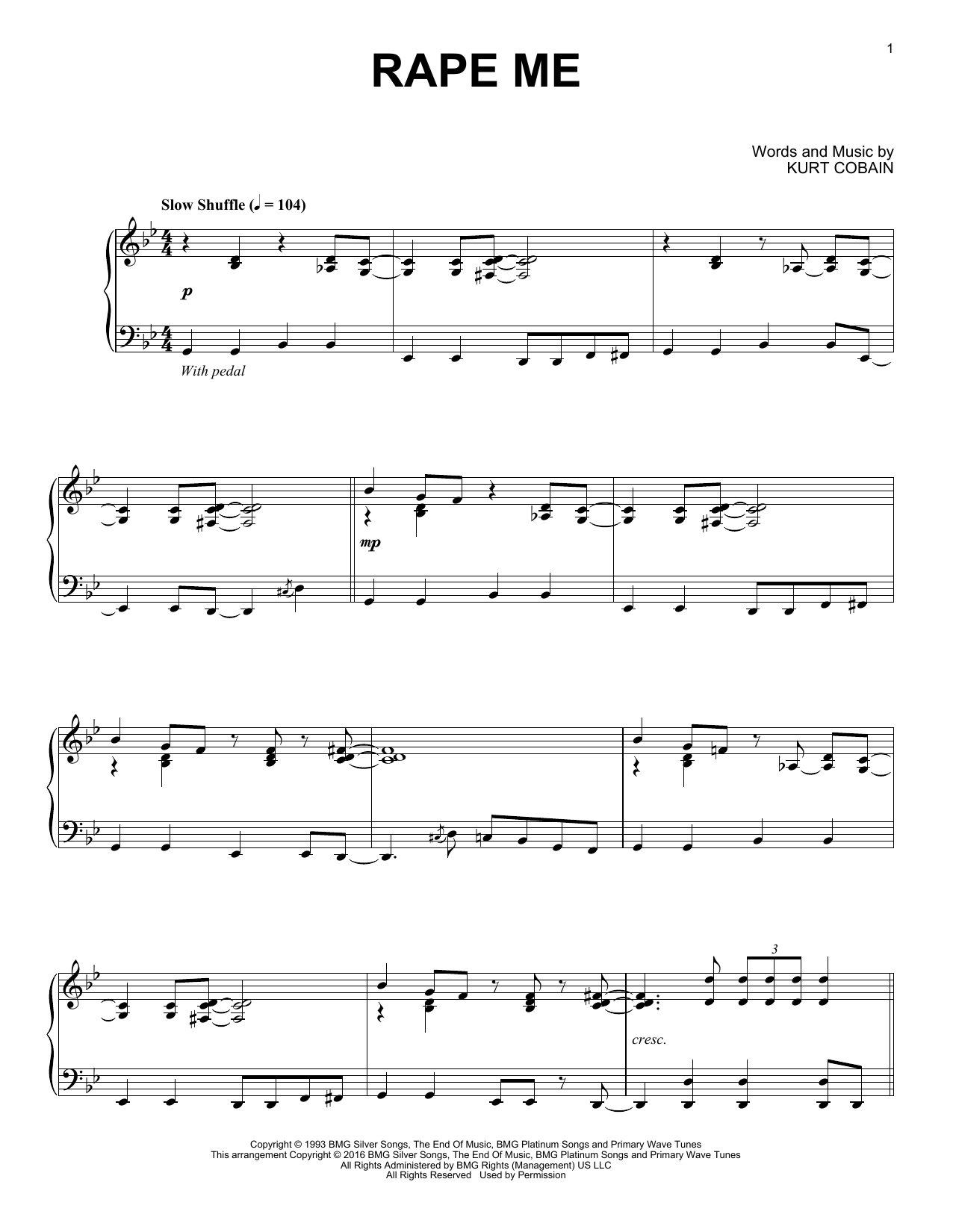 Nirvana Rape Me [Jazz version] Sheet Music Notes & Chords for Piano - Download or Print PDF