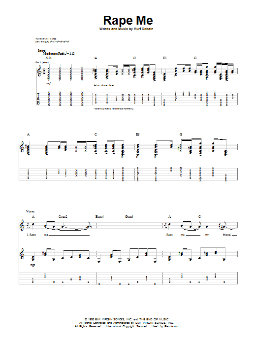 Nirvana Rape Me Sheet Music Notes & Chords for Really Easy Guitar - Download or Print PDF