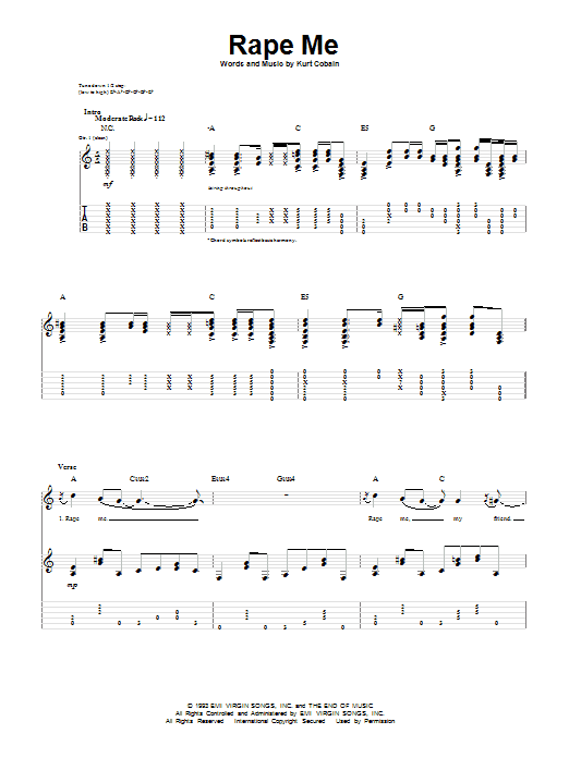 Nirvana Rape Me Sheet Music Notes & Chords for Lyrics & Chords - Download or Print PDF