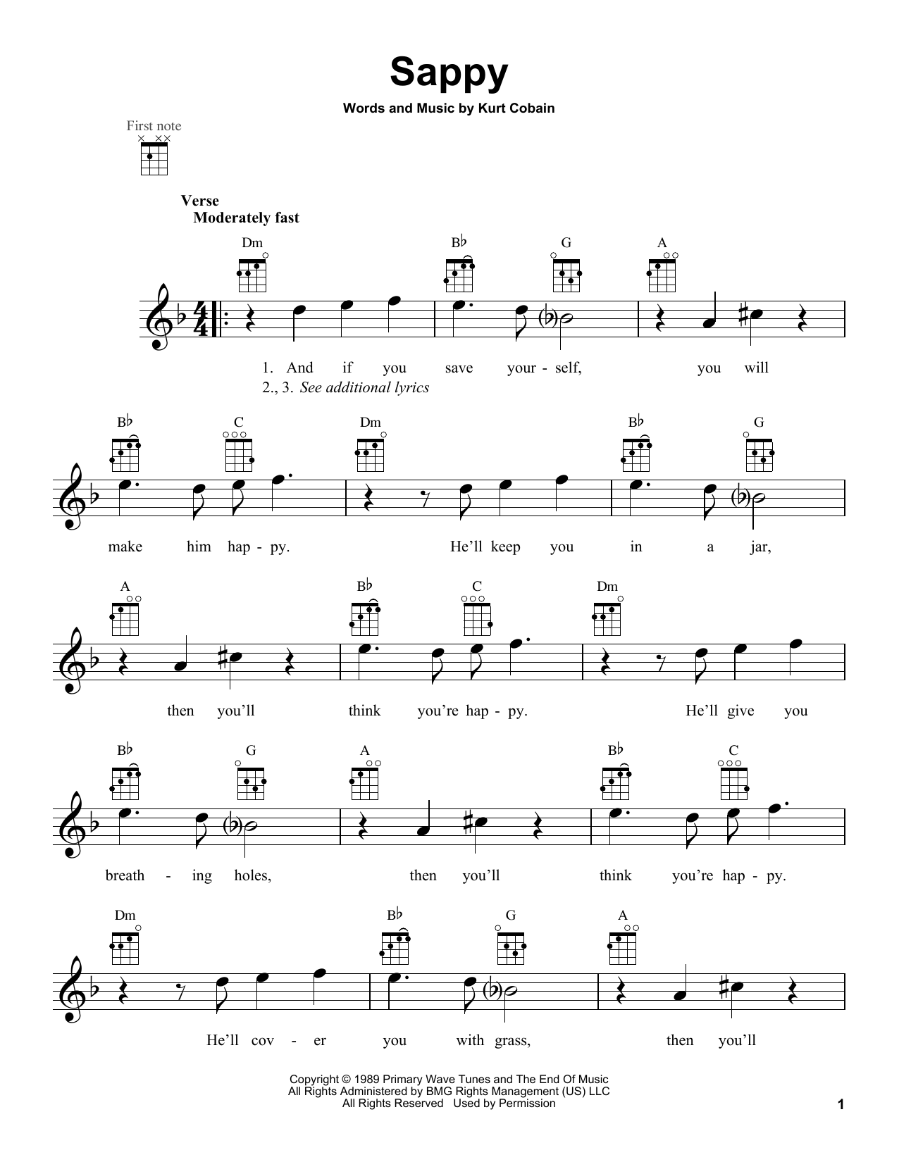 Nirvana Sappy Sheet Music Notes & Chords for Ukulele - Download or Print PDF