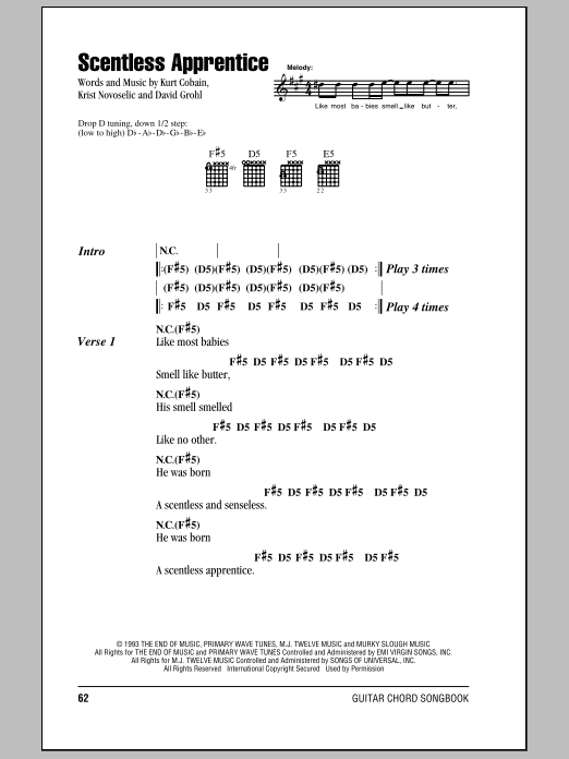 Nirvana Scentless Apprentice Sheet Music Notes & Chords for Piano, Vocal & Guitar (Right-Hand Melody) - Download or Print PDF