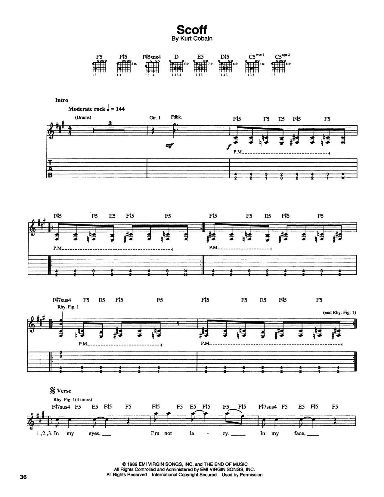 Nirvana Scoff Sheet Music Notes & Chords for Piano, Vocal & Guitar Chords (Right-Hand Melody) - Download or Print PDF