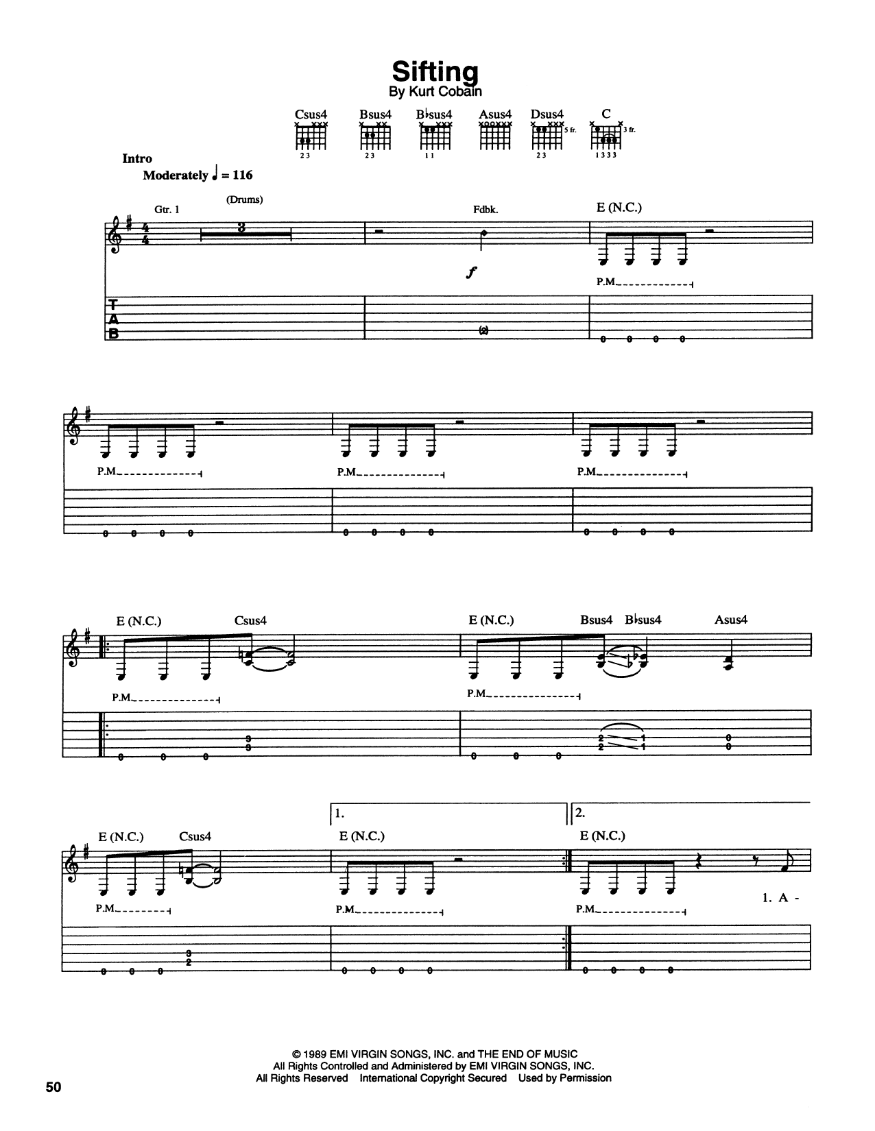 Nirvana Sifting Sheet Music Notes & Chords for Piano, Vocal & Guitar Chords (Right-Hand Melody) - Download or Print PDF