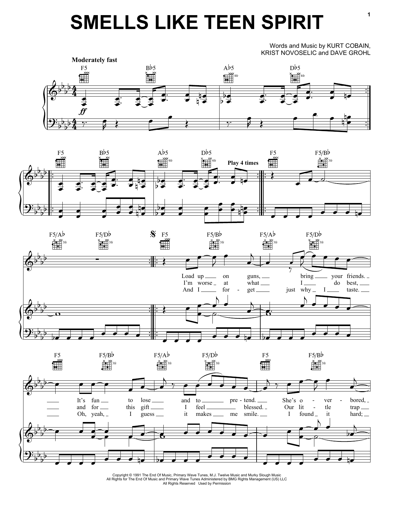 Nirvana Smells Like Teen Spirit Sheet Music Notes & Chords for Alto Saxophone - Download or Print PDF