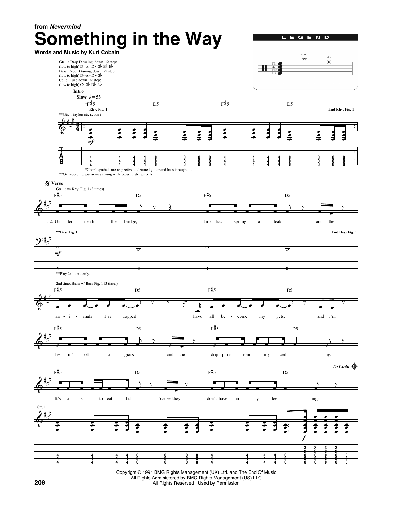 Nirvana Something In The Way (from Nevermind) Sheet Music Notes & Chords for Transcribed Score - Download or Print PDF