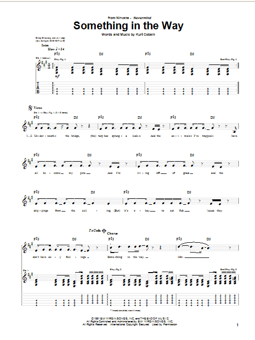 Nirvana Something In The Way Sheet Music Notes & Chords for Guitar Tab - Download or Print PDF