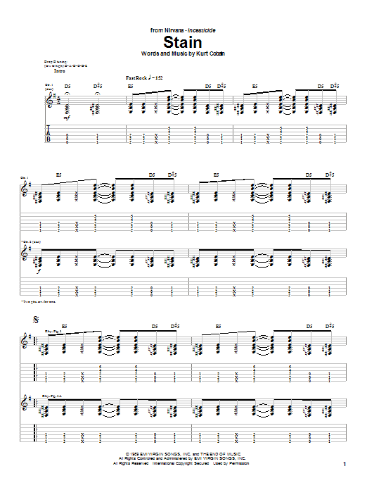 Nirvana Stain Sheet Music Notes & Chords for Piano, Vocal & Guitar Chords (Right-Hand Melody) - Download or Print PDF