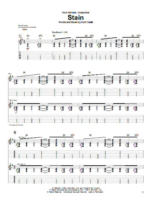 Nirvana Stain Sheet Music Notes & Chords for Guitar Tab - Download or Print PDF