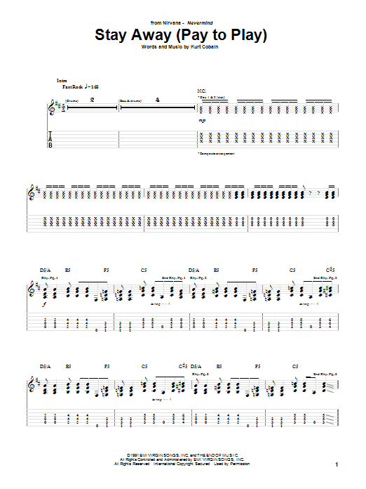 Nirvana Stay Away Sheet Music Notes & Chords for Piano, Vocal & Guitar Chords (Right-Hand Melody) - Download or Print PDF