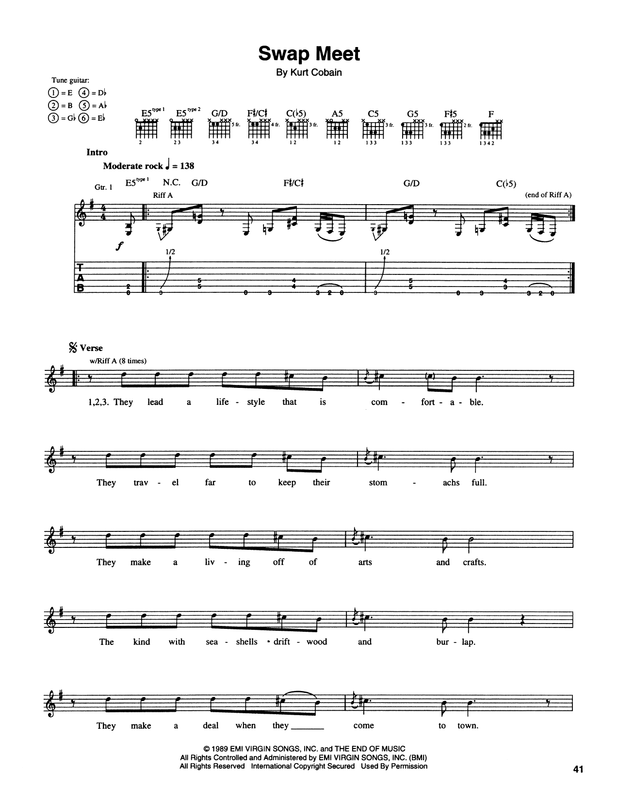 Nirvana Swap Meet Sheet Music Notes & Chords for Guitar Tab - Download or Print PDF