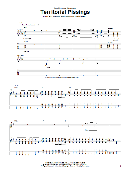 Nirvana Territorial Pissings Sheet Music Notes & Chords for Lyrics & Chords - Download or Print PDF
