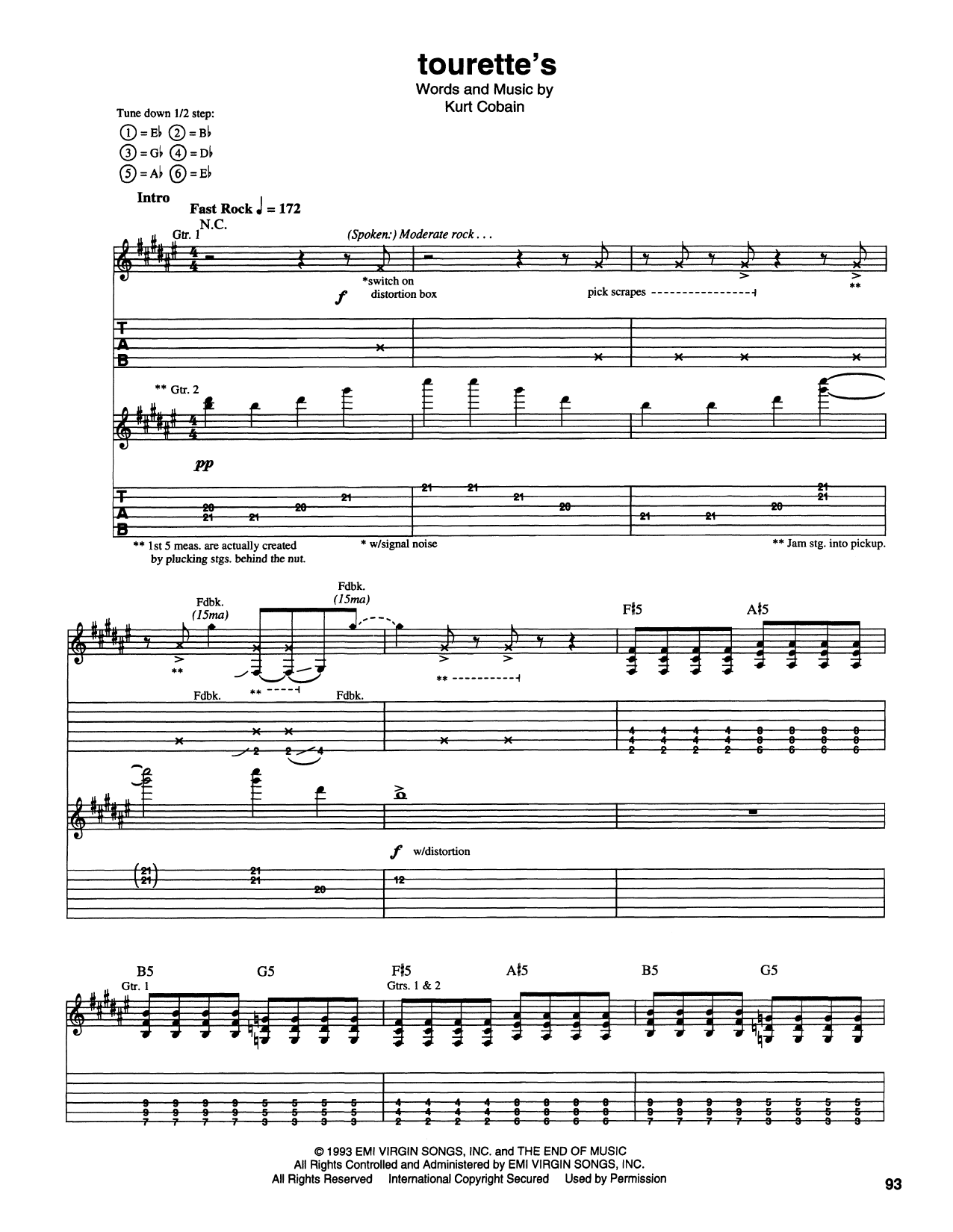 Nirvana Tourrets Sheet Music Notes & Chords for Guitar Tab - Download or Print PDF
