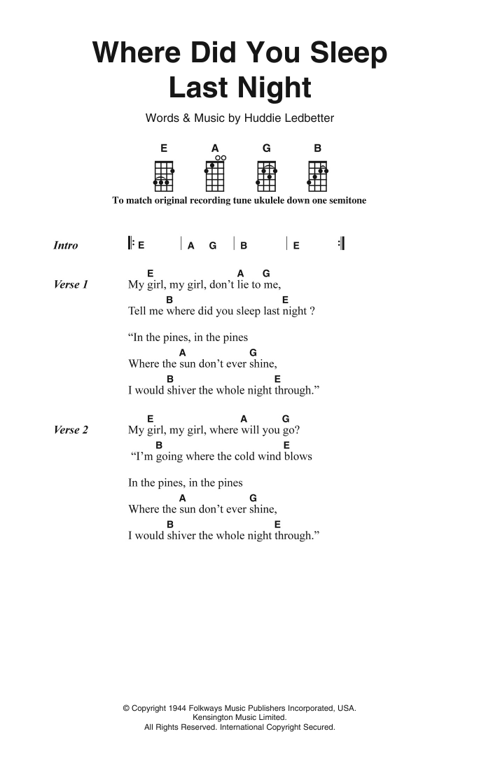 Nirvana Where Did You Sleep Last Night Sheet Music Notes & Chords for Guitar Tab - Download or Print PDF