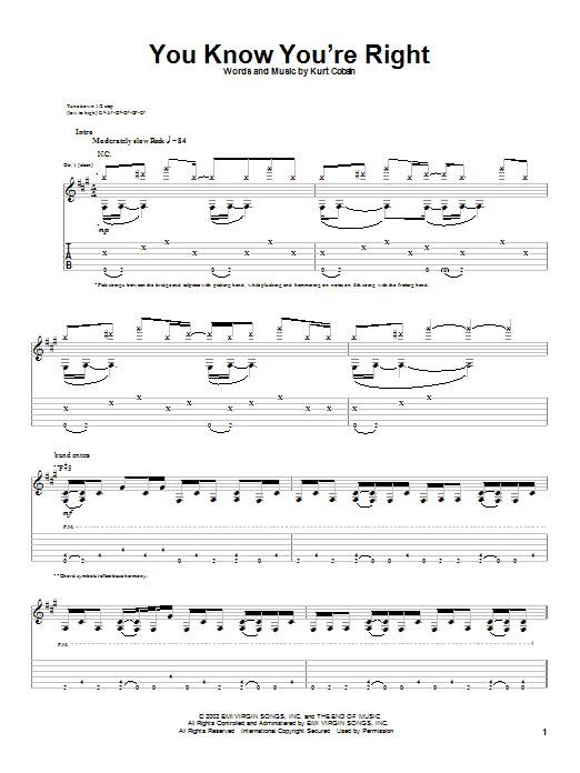 Nirvana You Know You're Right Sheet Music Notes & Chords for Guitar Tab - Download or Print PDF