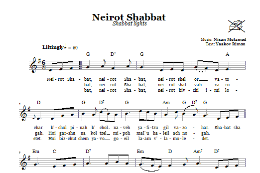 Nisan Melamed Neirot Shabbat (Shabbat Lights) Sheet Music Notes & Chords for Melody Line, Lyrics & Chords - Download or Print PDF