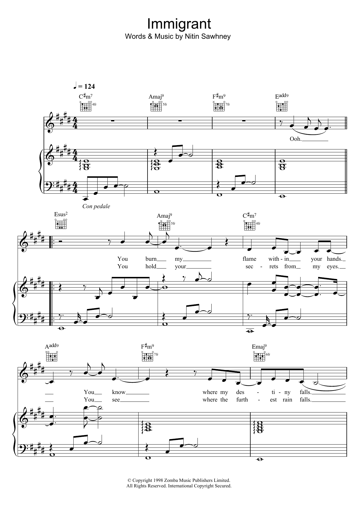 Nitin Sawhney Immigrant Sheet Music Notes & Chords for Piano, Vocal & Guitar - Download or Print PDF