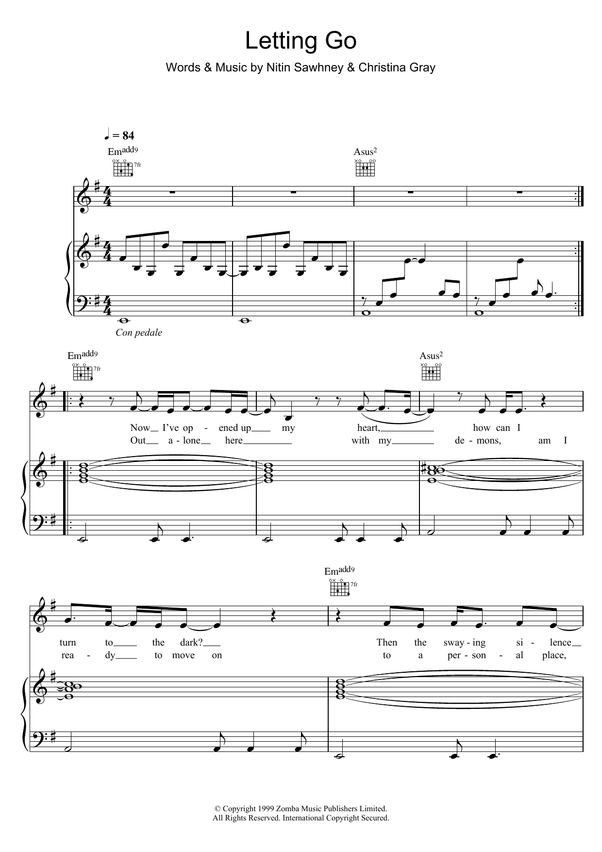Nitin Sawhney Letting Go Sheet Music Notes & Chords for Piano, Vocal & Guitar - Download or Print PDF