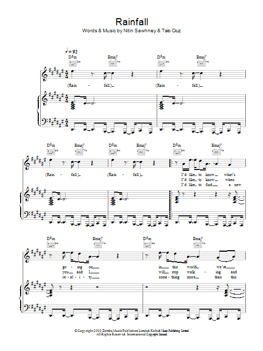 Nitin Sawhney Rainfall Sheet Music Notes & Chords for Piano, Vocal & Guitar - Download or Print PDF