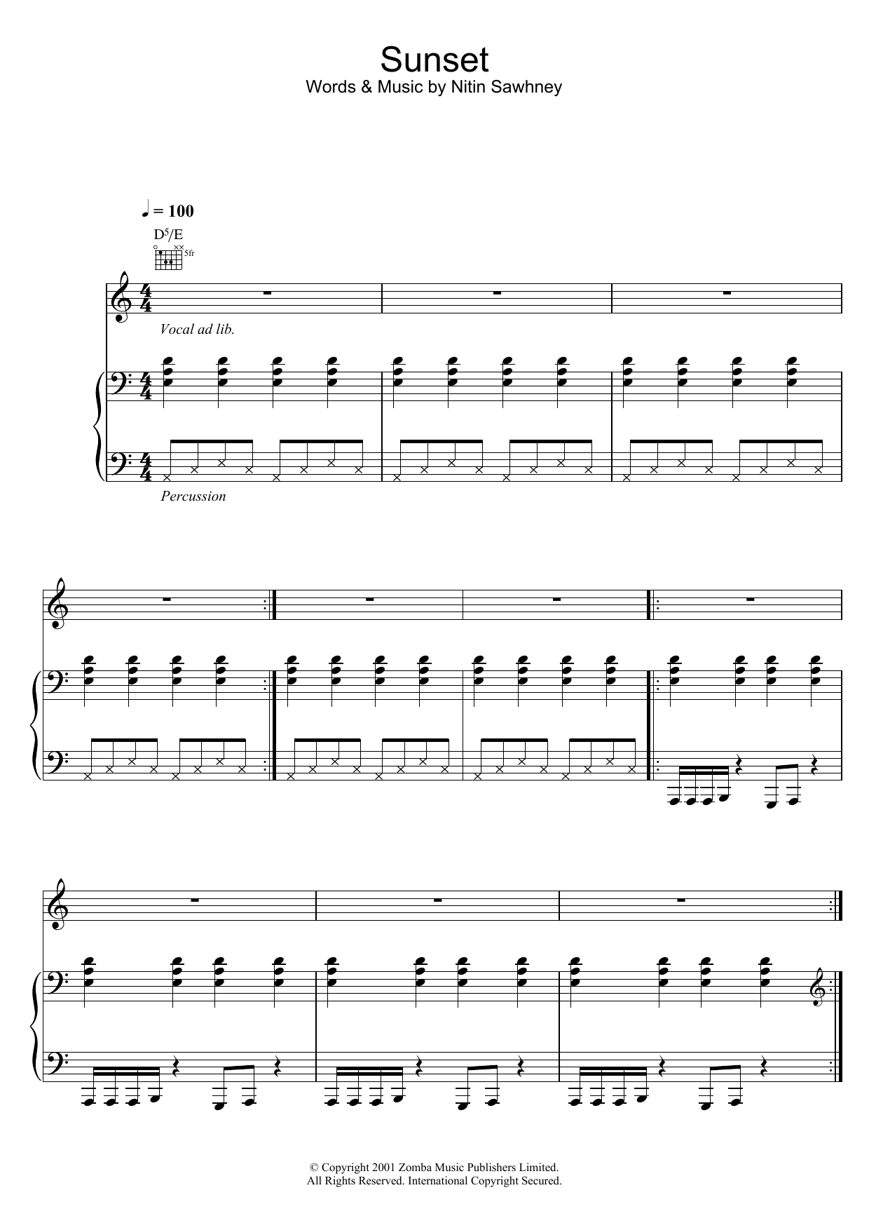 Nitin Sawhney Sunset Sheet Music Notes & Chords for Piano, Vocal & Guitar - Download or Print PDF