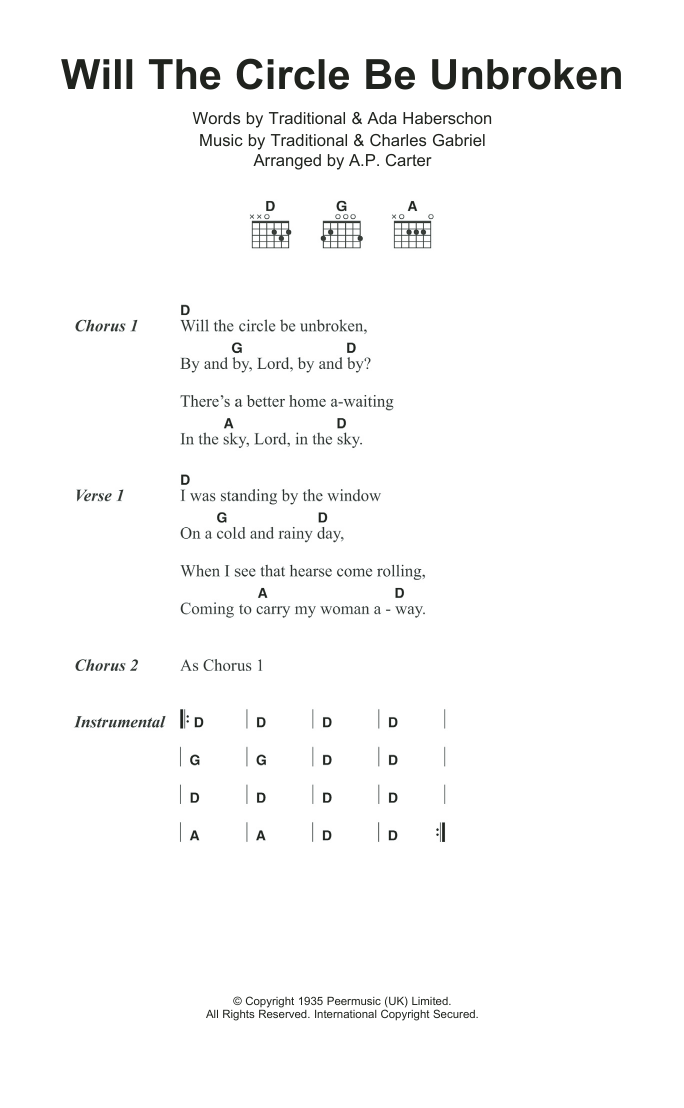 Nitty Gritty Dirt Band Can The Circle Be Unbroken (Will The Circle Be Unbroken) Sheet Music Notes & Chords for Guitar Chords/Lyrics - Download or Print PDF