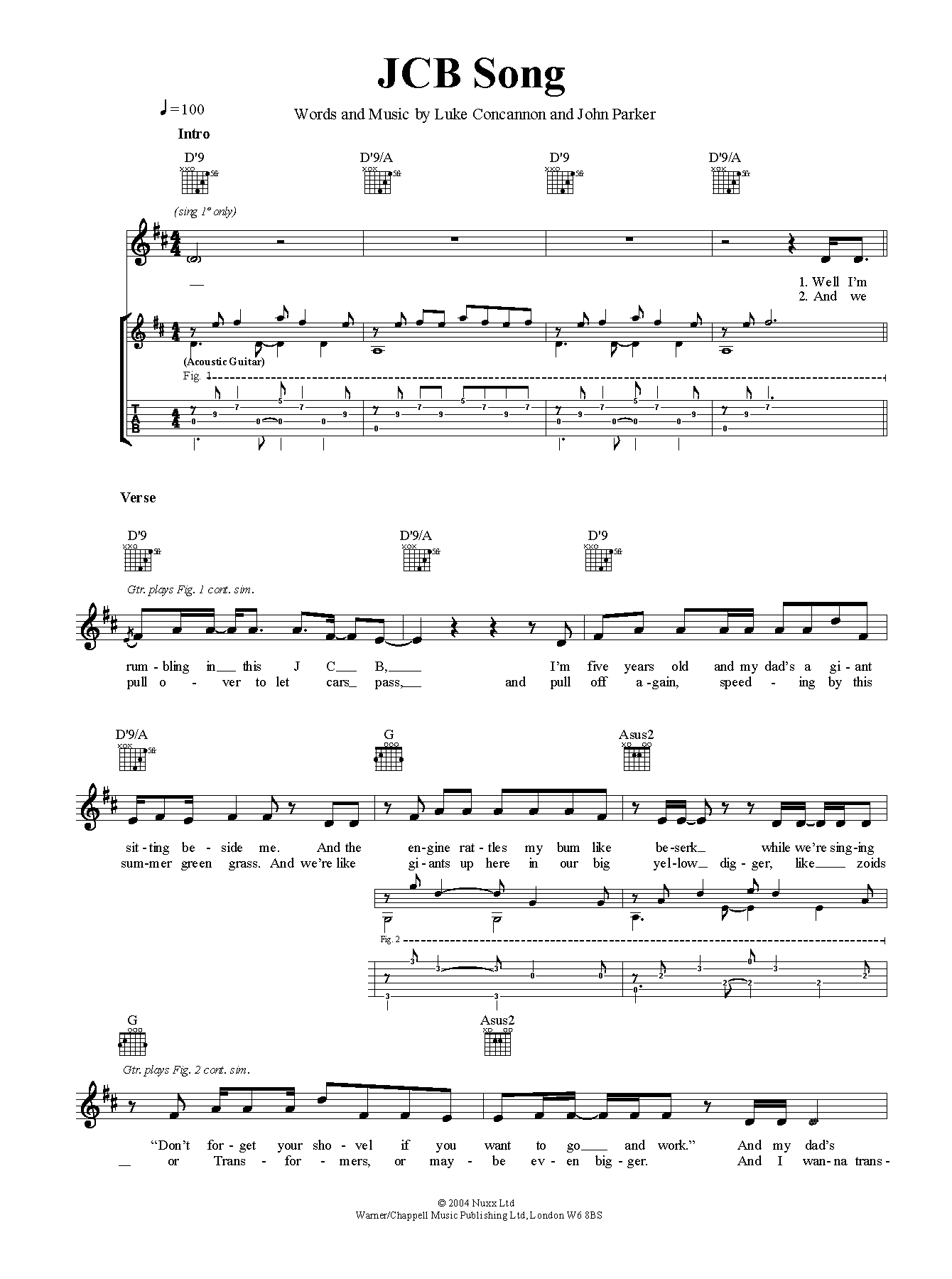 Nizlopi The JCB Song Sheet Music Notes & Chords for Guitar Tab - Download or Print PDF