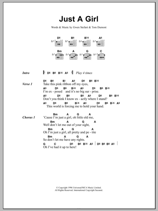 No Doubt Just A Girl Sheet Music Notes & Chords for Guitar Tab (Single Guitar) - Download or Print PDF