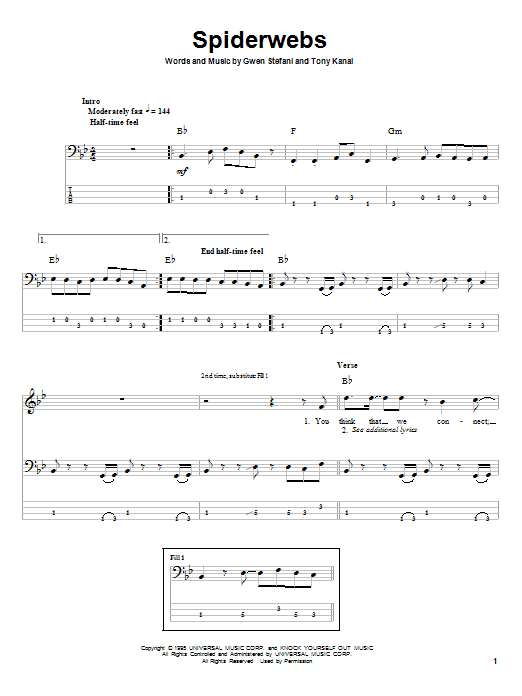 No Doubt Spiderwebs Sheet Music Notes & Chords for Guitar Tab - Download or Print PDF