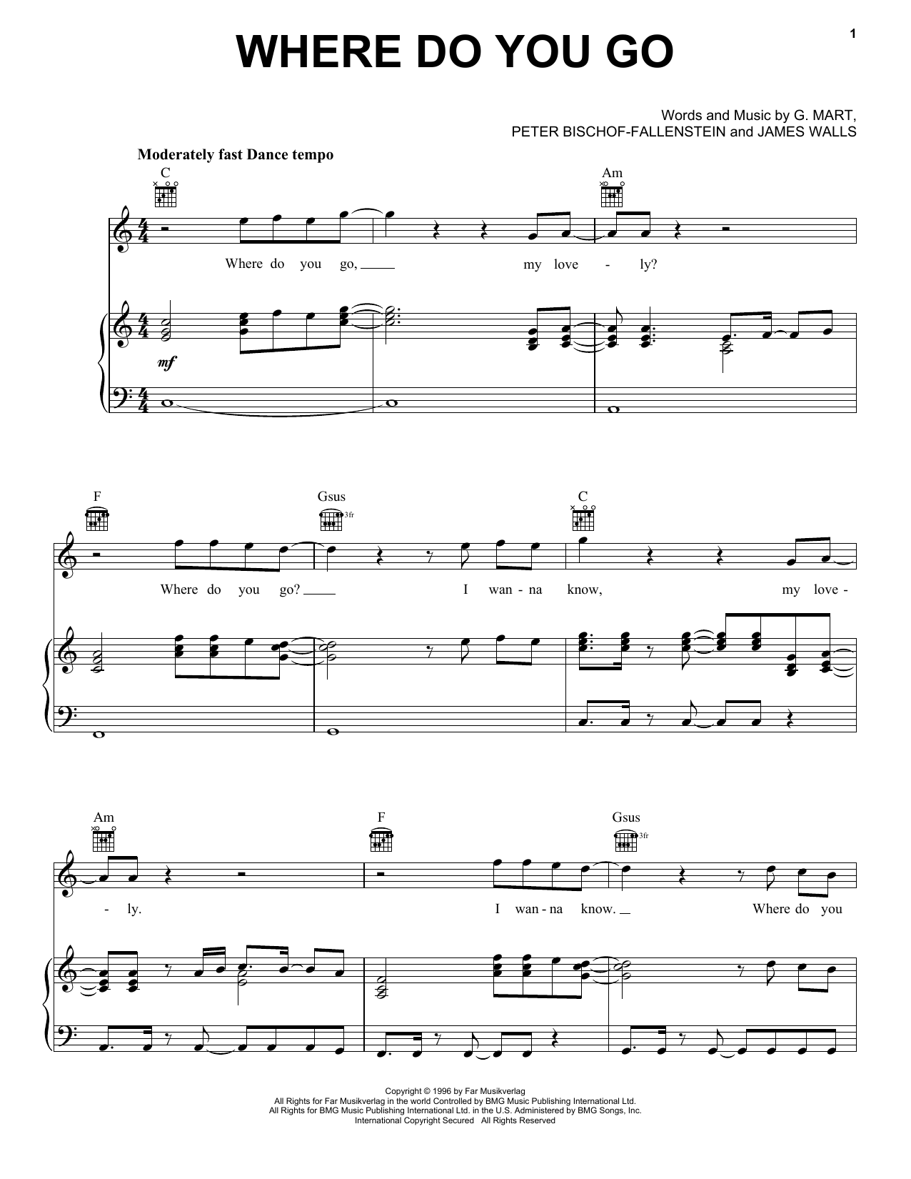 No Mercy Where Do You Go Sheet Music Notes & Chords for Piano, Vocal & Guitar Chords (Right-Hand Melody) - Download or Print PDF