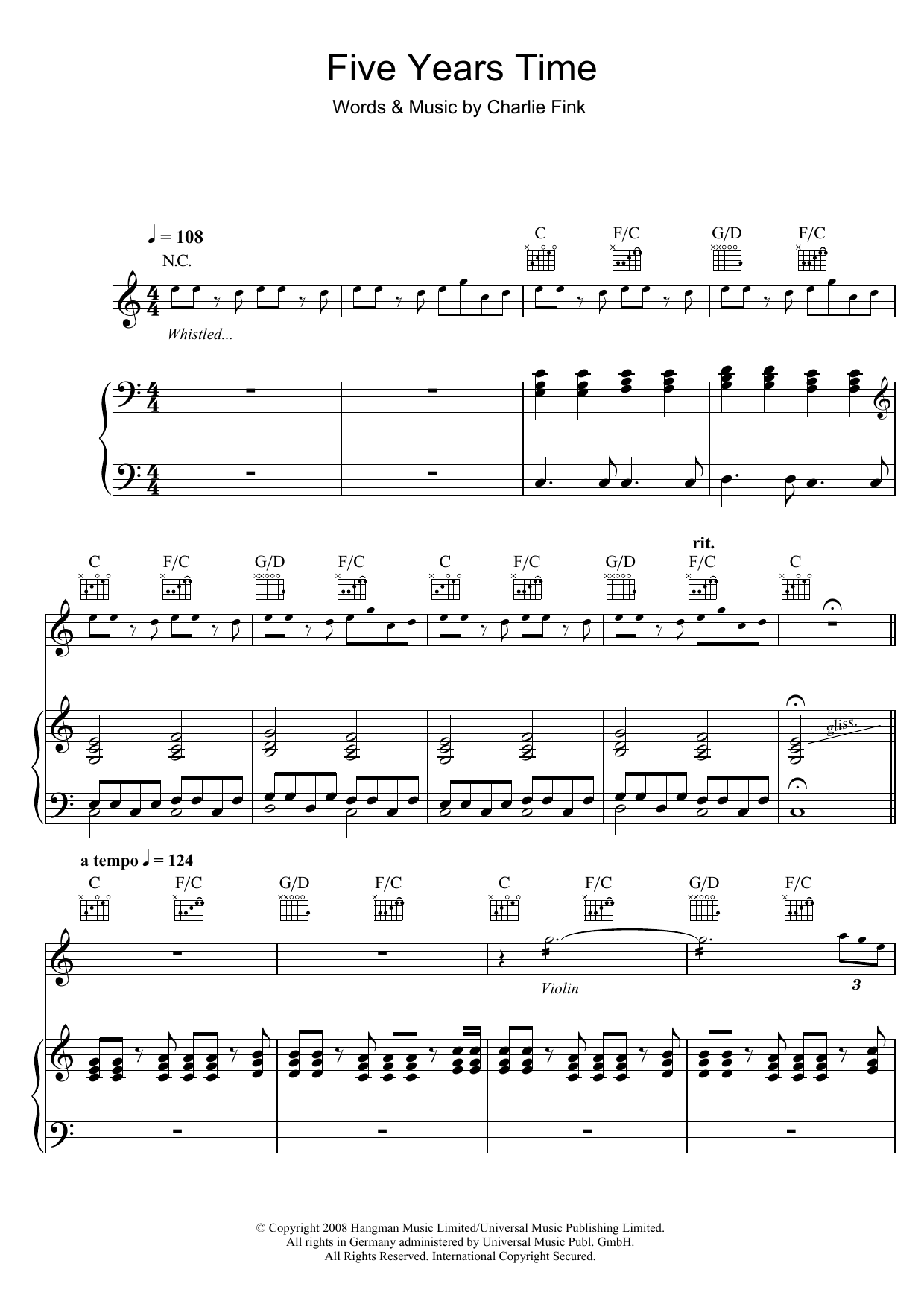 Noah And The Whale 5 Years Time Sheet Music Notes & Chords for Piano, Vocal & Guitar - Download or Print PDF
