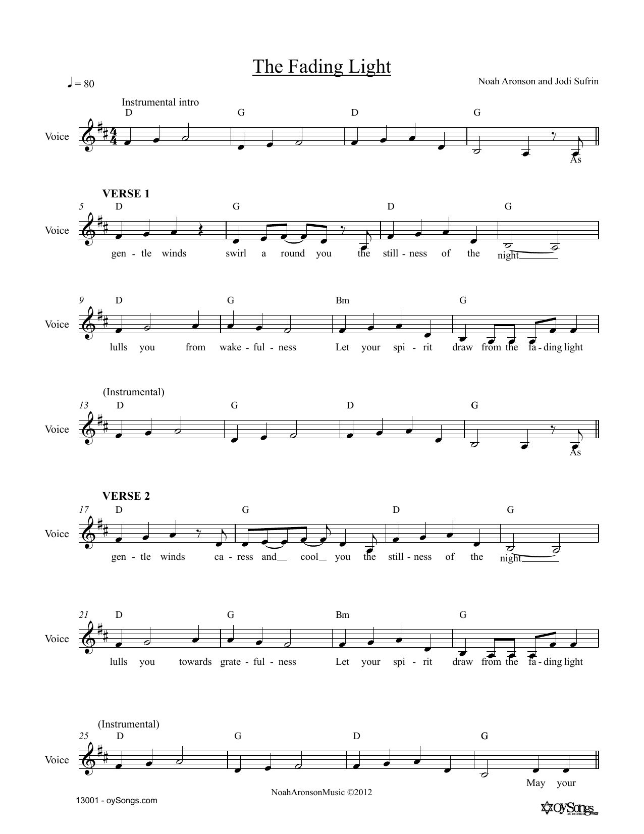 Noah Aronson The Fading Light Sheet Music Notes & Chords for Melody Line, Lyrics & Chords - Download or Print PDF