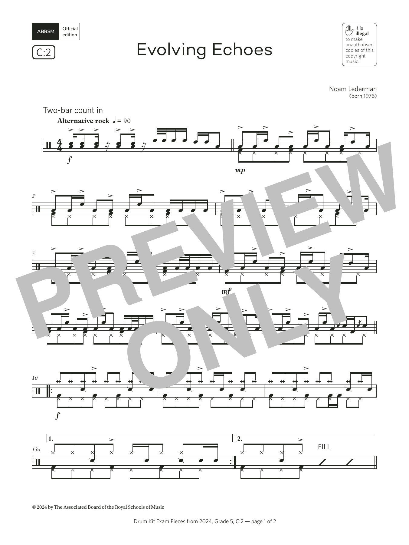 Noam Lederman Evolving Echoes (Grade 5, list C2, from the ABRSM Drum Kit Syllabus 2024) Sheet Music Notes & Chords for Drums - Download or Print PDF