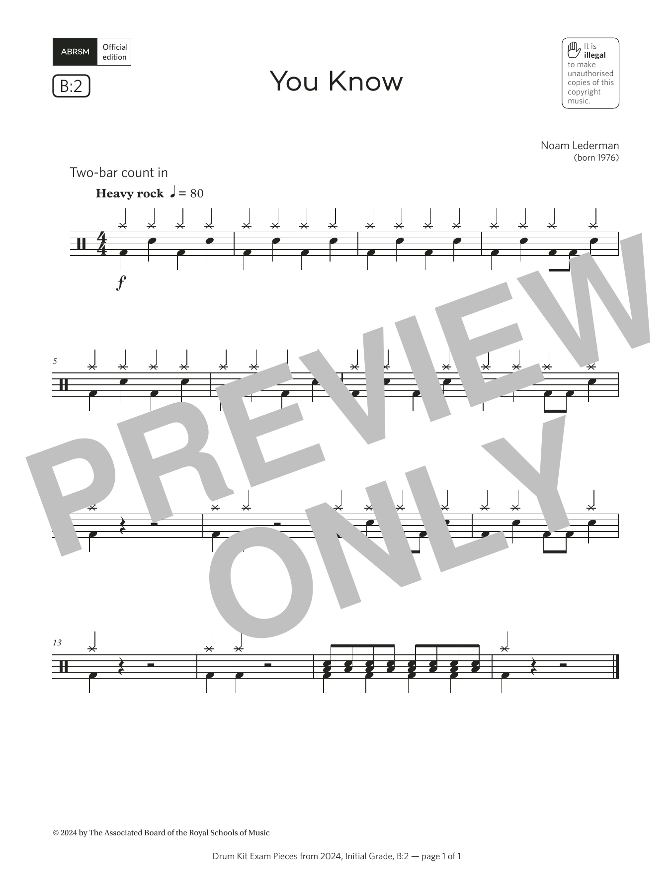 Noam Lederman You Know (Grade Initial, list B2, from the ABRSM Drum Kit Syllabus 2024) Sheet Music Notes & Chords for Drums - Download or Print PDF