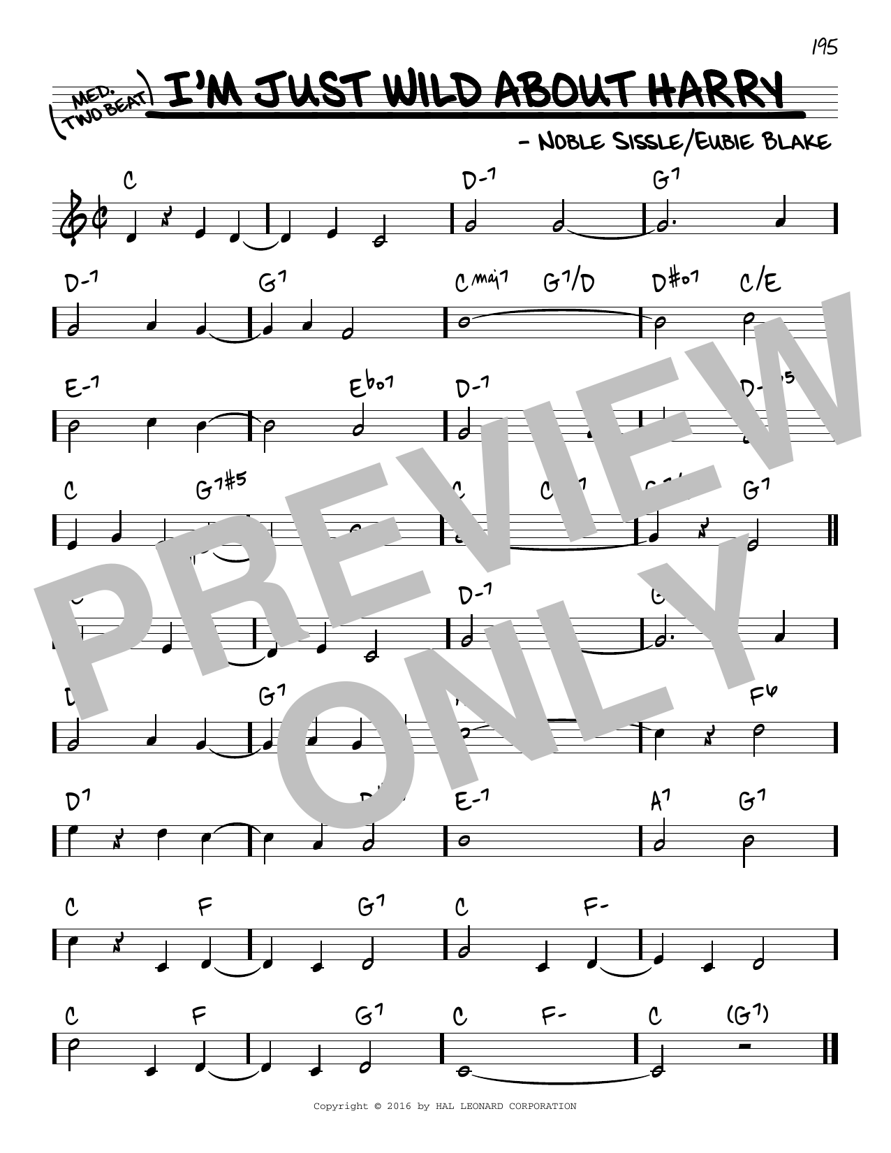 Noble Sissle I'm Just Wild About Harry Sheet Music Notes & Chords for Piano, Vocal & Guitar Chords (Right-Hand Melody) - Download or Print PDF
